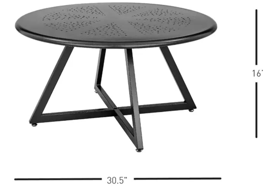 Markle KD Outdoor Metal Round Coffee Table, Metallic Gunmetal 