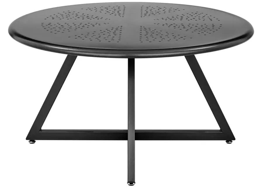 Markle KD Outdoor Metal Round Coffee Table, Metallic Gunmetal 