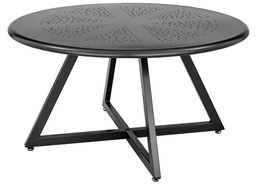 Markle KD Outdoor Metal Round Coffee Table, Metallic Gunmetal 