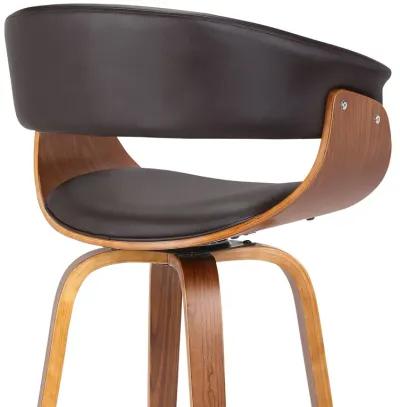 Julyssa 30" Bar Height Swivel Brown Faux Leather and Walnut Wood Bar Stool