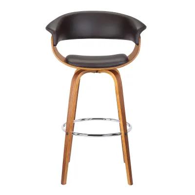 Julyssa 30" Bar Height Swivel Brown Faux Leather and Walnut Wood Bar Stool