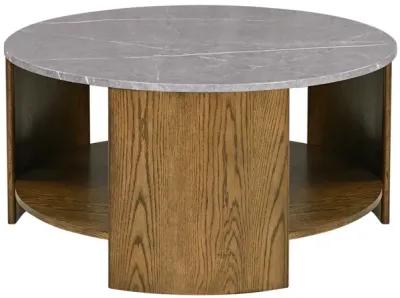 Round Mixed Material Coffee Table with Shelf