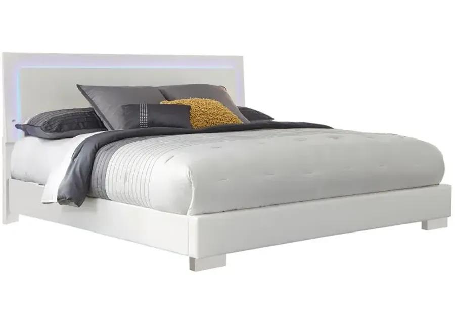 Felicity California King Panel Bed with LED Lighting Glossy White