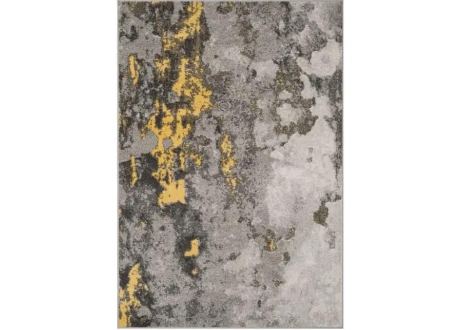 Adirondack Contemporary Grey / Yellow 2'-6" X 14' Powerloomed Rug