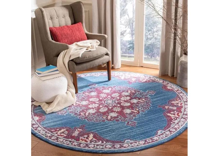 Brentwood 867 Navy / Burgundy 3' X 3' Round Round Powerloomed Rug