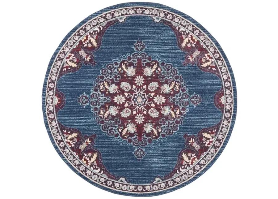 Brentwood 867 Navy / Burgundy 3' X 3' Round Round Powerloomed Rug