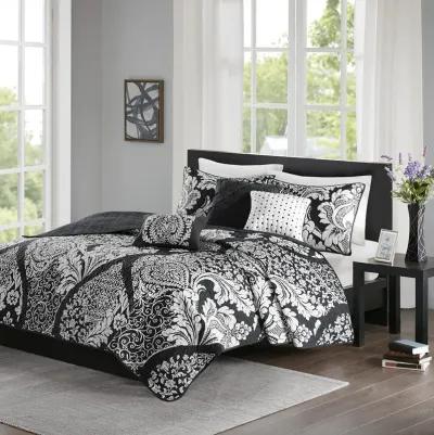 Madison Park Vienna Black 6 Piece Printed Cotton Quilt Set with Throw Pillows