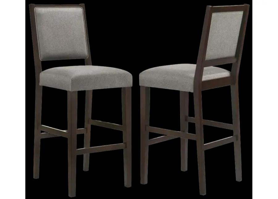 Bedford Upholstered Open Back Bar Stools with Footrest (Set of 2) Grey and Espresso