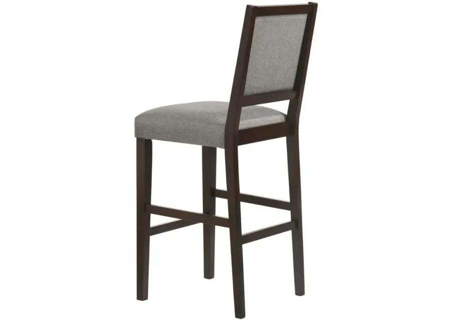 Bedford Upholstered Open Back Bar Stools with Footrest (Set of 2) Grey and Espresso