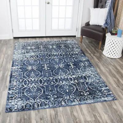 Panache Blue/Ivory Scroll Work Polypropylene 6'7" x 9'6" Rectangle Rug