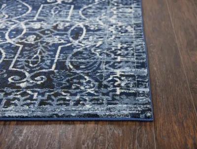 Panache Blue/Ivory Scroll Work Polypropylene 6'7" x 9'6" Rectangle Rug