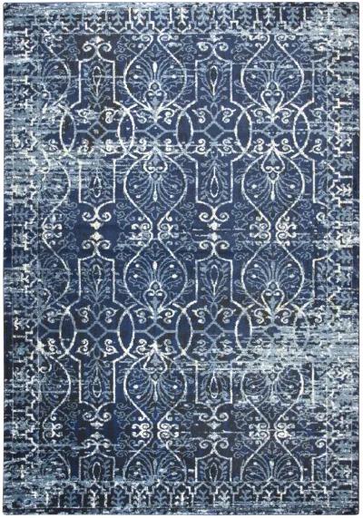 Panache Blue/Ivory Scroll Work Polypropylene 6'7" x 9'6" Rectangle Rug