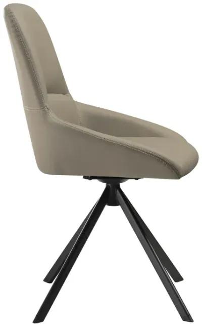 Maverick Swivel Upholstered Dining Chair in Taupe Gray Faux Leather with Black Metal Legs - Set of 2