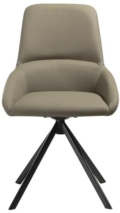 Maverick Swivel Upholstered Dining Chair in Taupe Gray Faux Leather with Black Metal Legs - Set of 2