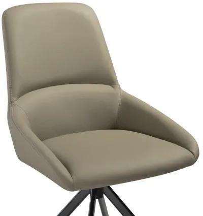 Maverick Swivel Upholstered Dining Chair in Taupe Gray Faux Leather with Black Metal Legs - Set of 2