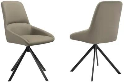 Maverick Swivel Upholstered Dining Chair in Taupe Gray Faux Leather with Black Metal Legs - Set of 2