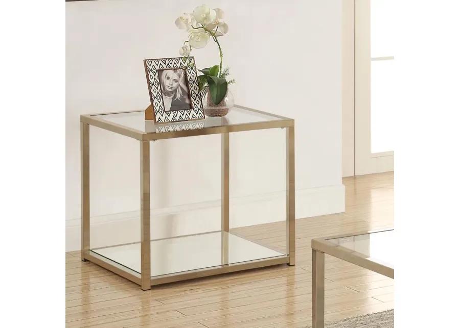 Cora End Table with Mirror Shelf Chocolate Chrome