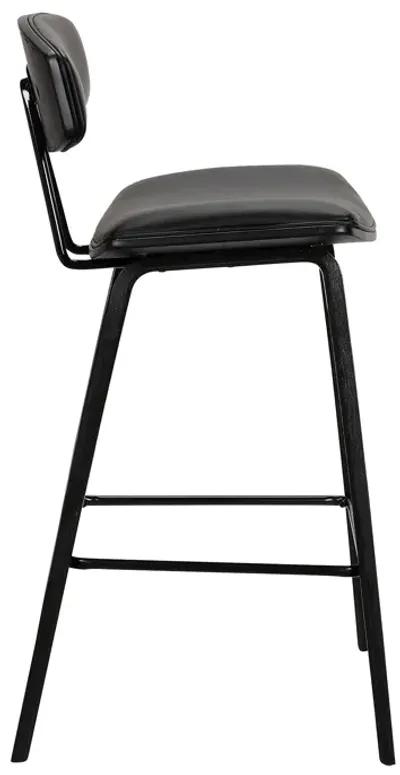 Fox 25.5" Counter Height Black Faux Leather and Black Wood Mid-Century Modern Bar Stool