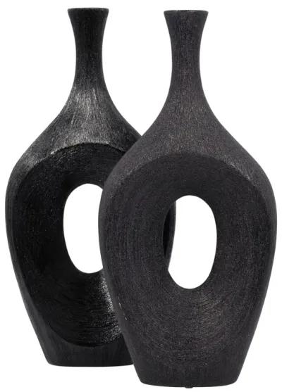 Cer, 19" Beaded Open Cut Vase, Black