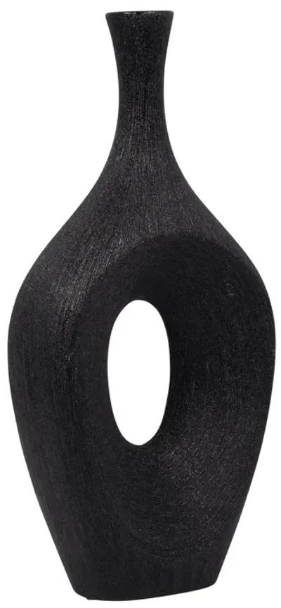 Cer, 19" Beaded Open Cut Vase, Black