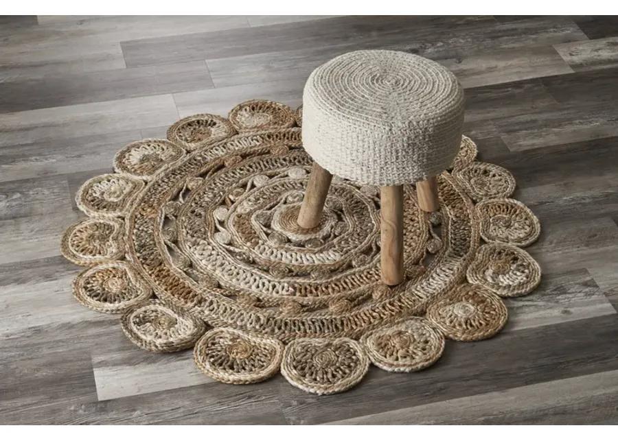 Nature Brown/ Ivory Braided Geometric Organic Jute Indoor Round Area Rug 6'