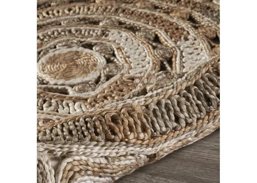 Nature Brown/ Ivory Braided Geometric Organic Jute Indoor Round Area Rug 6'