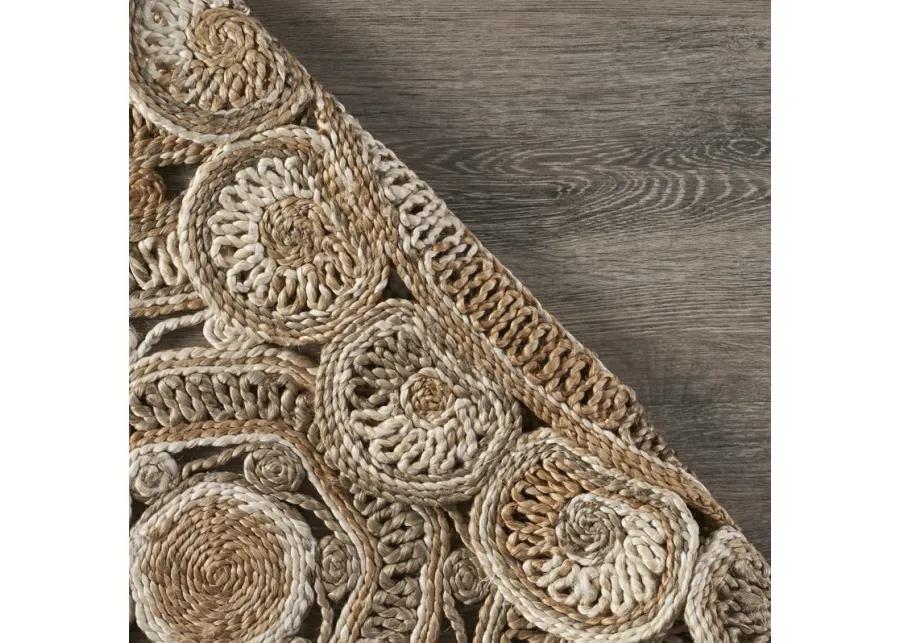 Nature Brown/ Ivory Braided Geometric Organic Jute Indoor Round Area Rug 6'