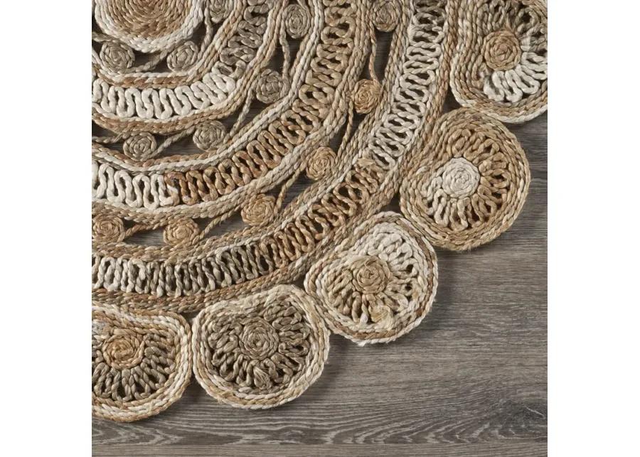 Nature Brown/ Ivory Braided Geometric Organic Jute Indoor Round Area Rug 6'