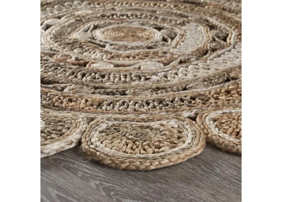 Nature Brown/ Ivory Braided Geometric Organic Jute Indoor Round Area Rug 6'