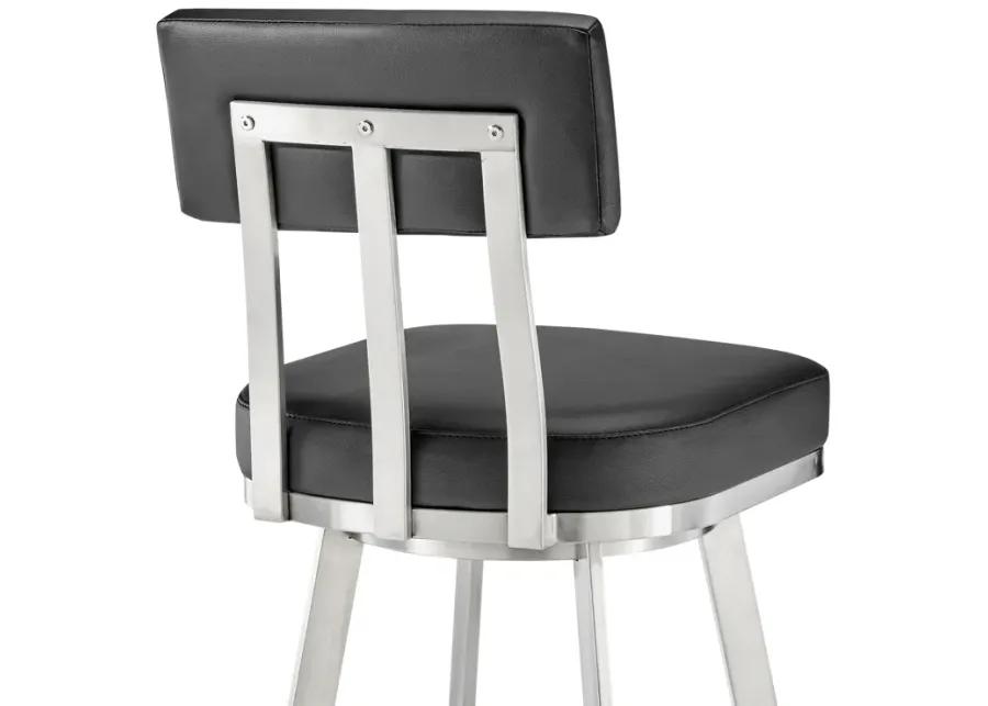 Jinab Swivel Counter Stool in Brushed Stainless Steel with Black Faux Leather