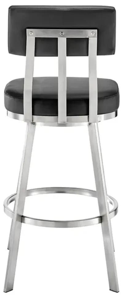 Jinab Swivel Counter Stool in Brushed Stainless Steel with Black Faux Leather