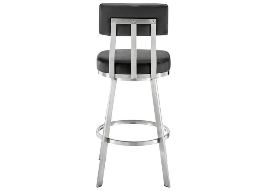 Jinab Swivel Counter Stool in Brushed Stainless Steel with Black Faux Leather