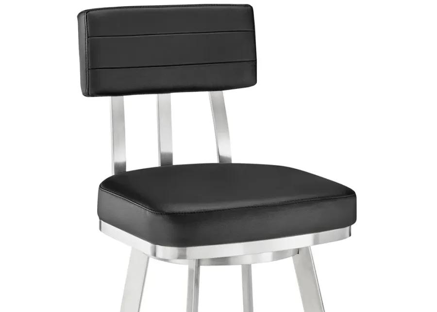 Jinab Swivel Counter Stool in Brushed Stainless Steel with Black Faux Leather