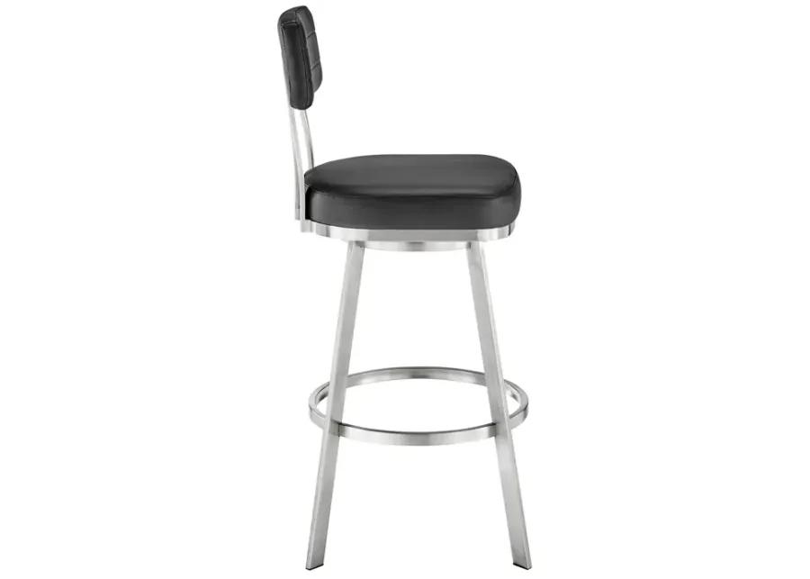 Jinab Swivel Counter Stool in Brushed Stainless Steel with Black Faux Leather