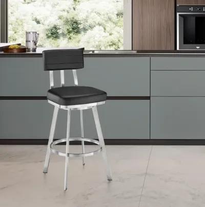 Jinab Swivel Counter Stool in Brushed Stainless Steel with Black Faux Leather