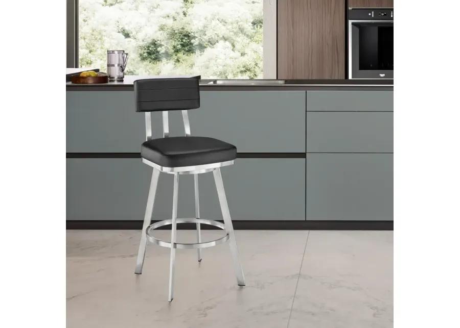 Jinab Swivel Counter Stool in Brushed Stainless Steel with Black Faux Leather