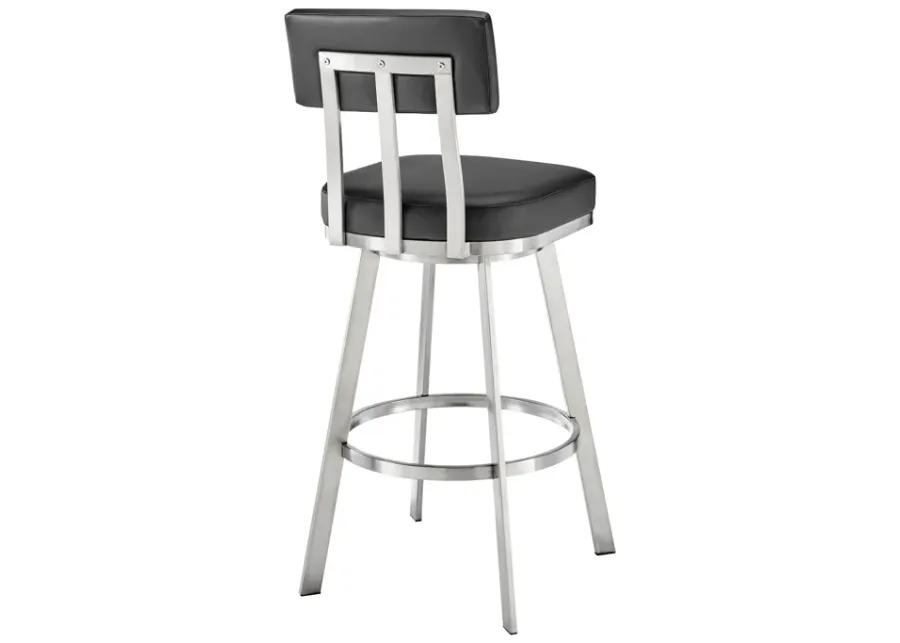 Jinab Swivel Counter Stool in Brushed Stainless Steel with Black Faux Leather