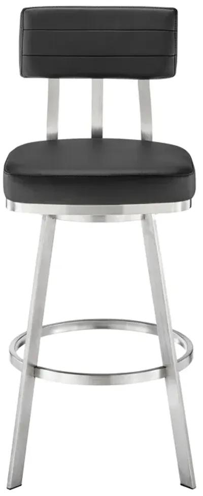 Jinab Swivel Counter Stool in Brushed Stainless Steel with Black Faux Leather