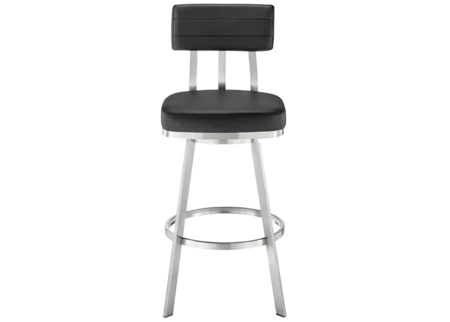 Jinab Swivel Counter Stool in Brushed Stainless Steel with Black Faux Leather