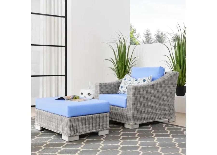 Conway Outdoor Patio Wicker Rattan 2-Piece Armchair and Ottoman Set