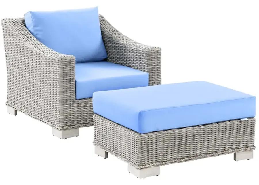 Conway Outdoor Patio Wicker Rattan 2-Piece Armchair and Ottoman Set