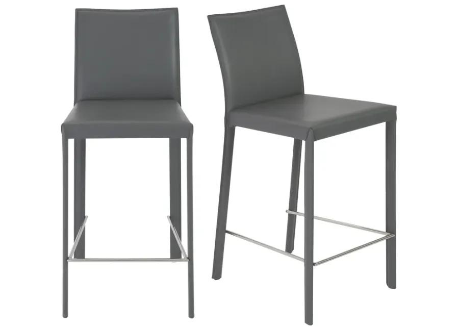 Hasina Counter Stool in Gray with Polished Stainless Steel Legs - Set of 2