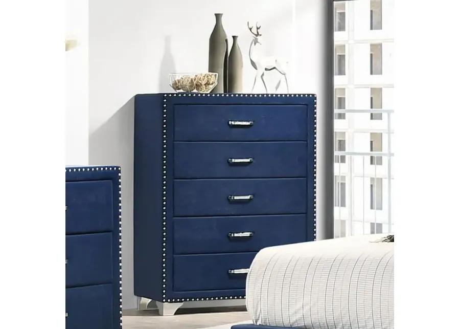 Melody 5-drawer Upholstered Chest Pacific Blue