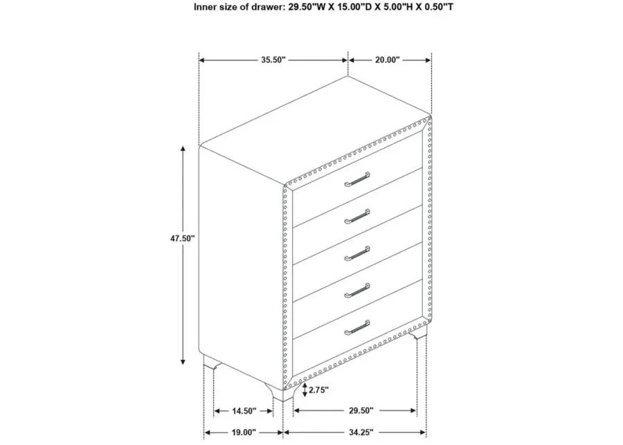 Melody 5-drawer Upholstered Chest Pacific Blue