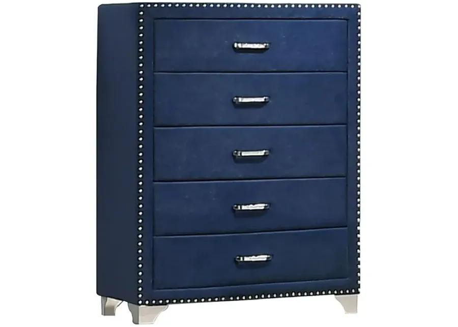 Melody 5-drawer Upholstered Chest Pacific Blue