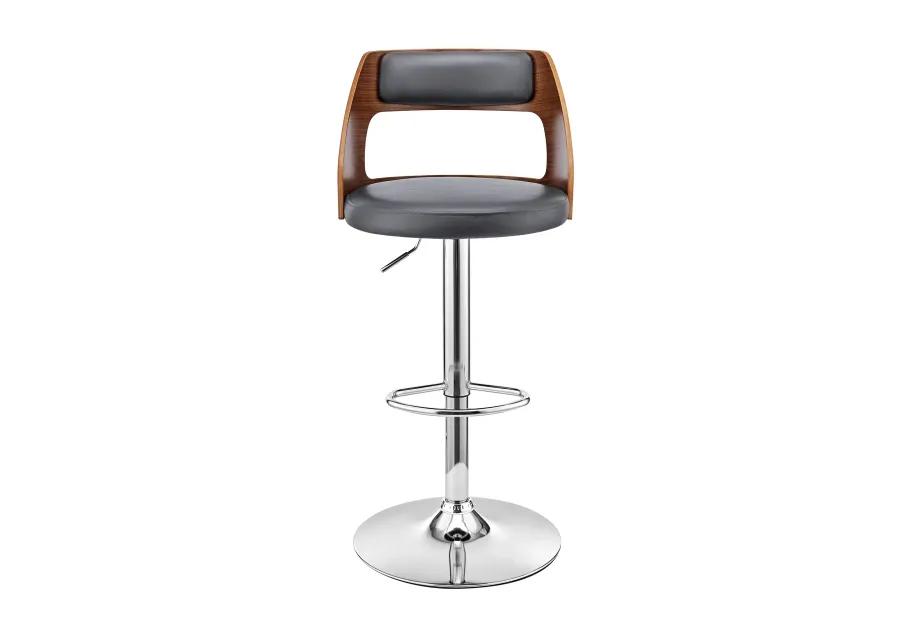 Itzan Adjustable Swivel Grey Faux Leather and Walnut Wood Bar Stool with Chrome Base