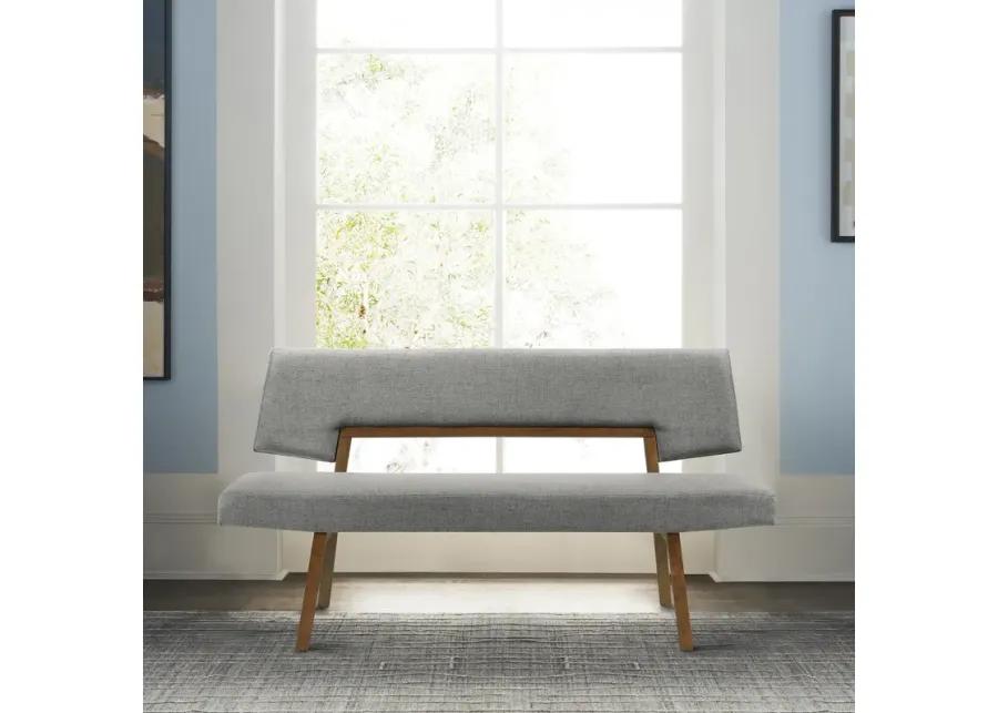 Channell Wood Dining Bench in Walnut Finish with Charcoal Fabric