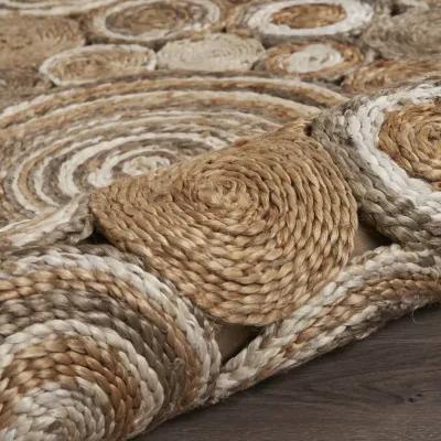 Nature Brown/ Ivory Contemporary Geometric Organic Jute Indoor Round Area Rug 6'