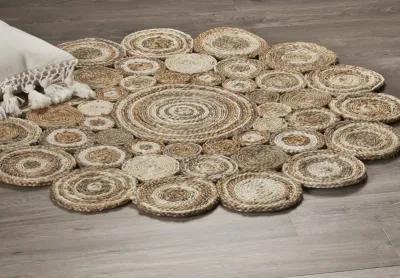 Nature Brown/ Ivory Contemporary Geometric Organic Jute Indoor Round Area Rug 6'