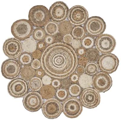 Nature Brown/ Ivory Contemporary Geometric Organic Jute Indoor Round Area Rug 6'